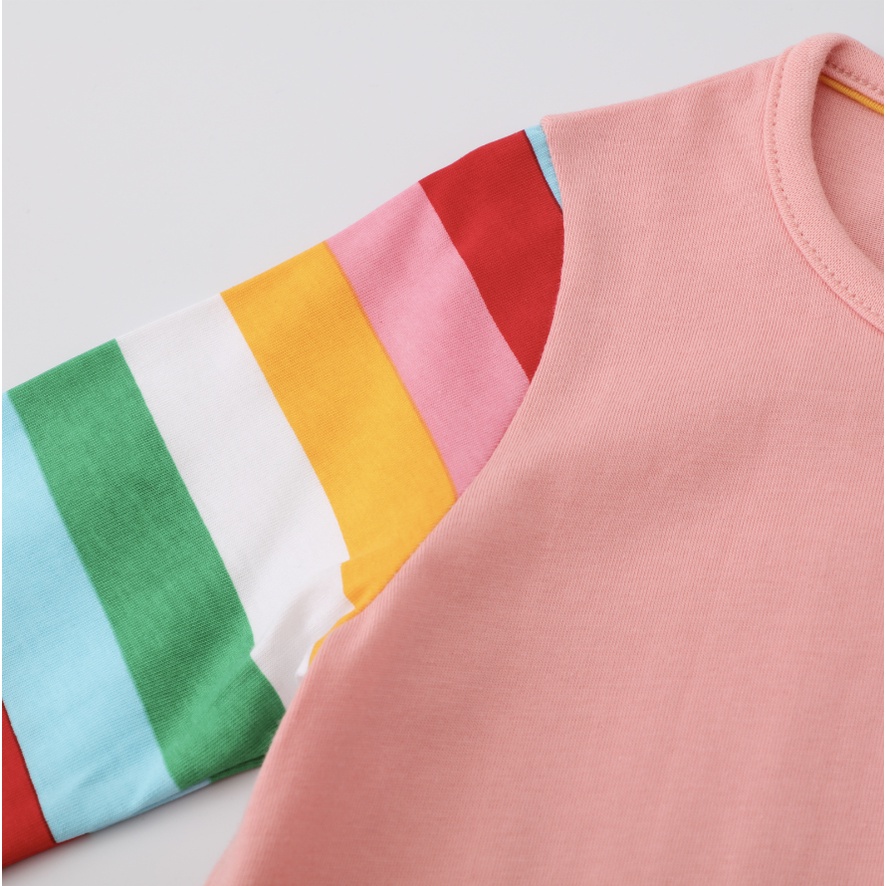 babyfit baju pink dino dress lengan rainbow anak perempuan ydm-0124
