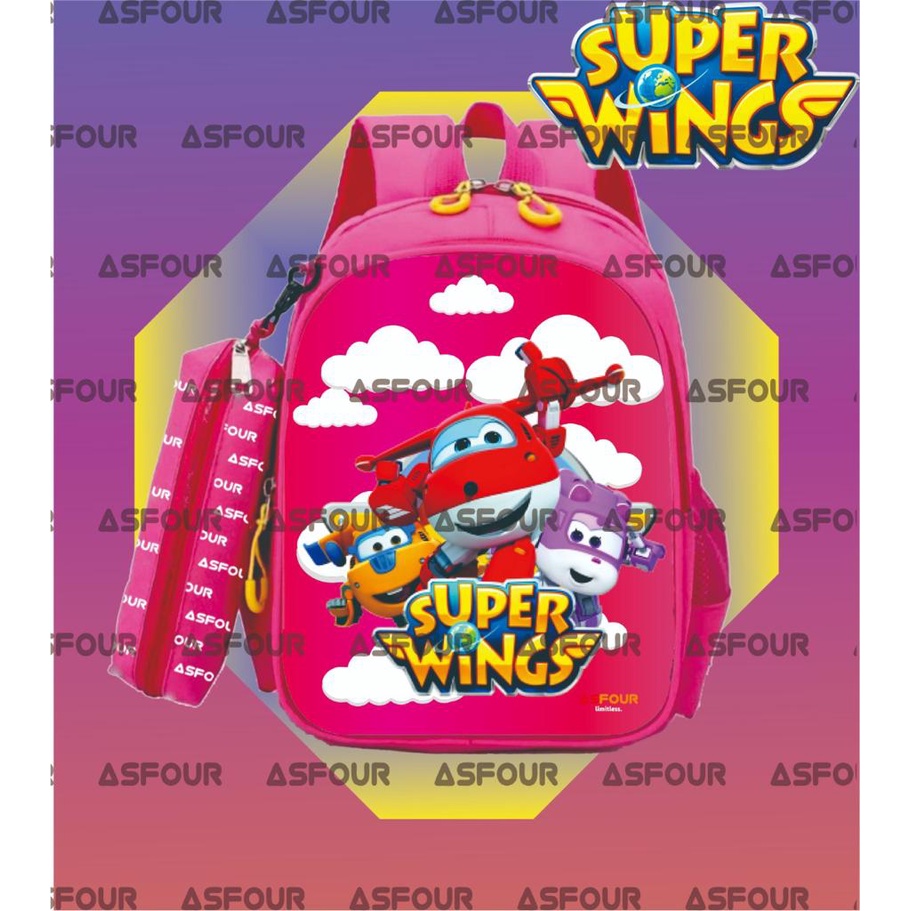 ASFOUR - PREMIUM Tas anak sekolah laki laki ransel SUPER WINGS terbaru 2023 bisa bayar di tempat ( COD )