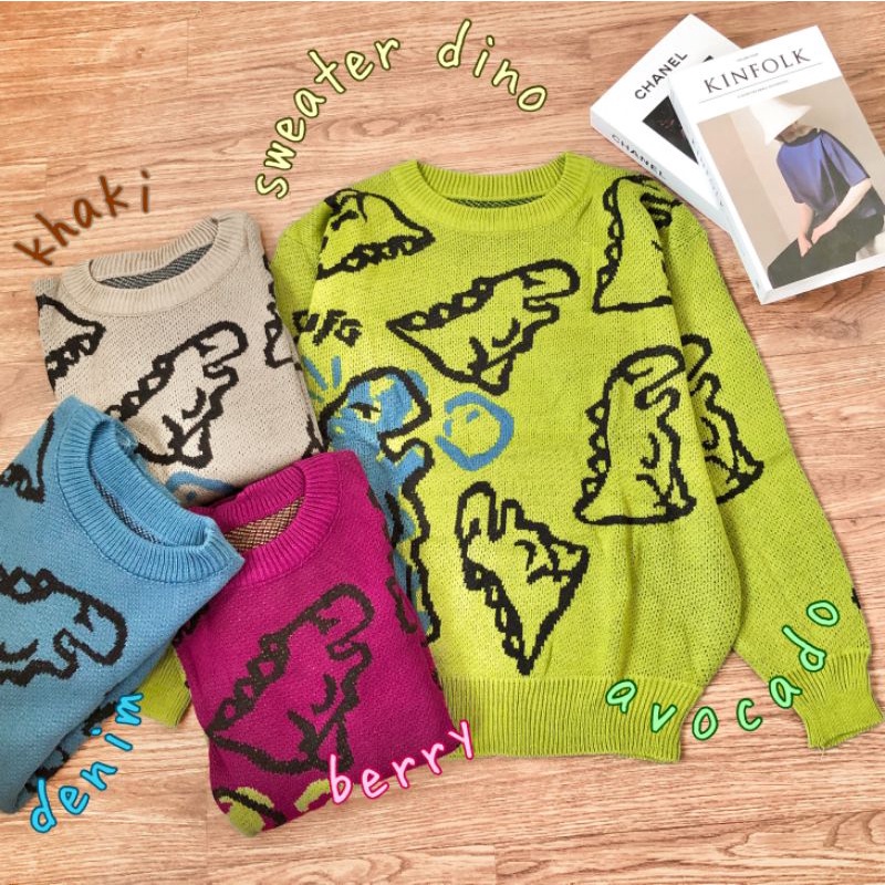 SWEATER DINO KNIT OVERSIZE ATASAN RAJUT MOTIF DINOSAURUS