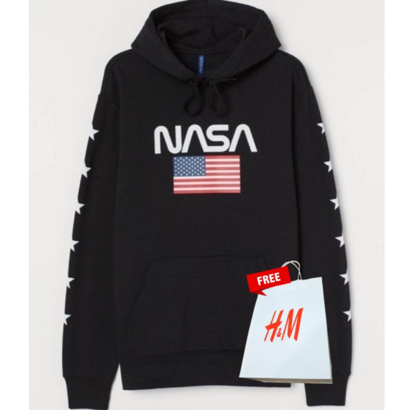 Hoodie Pria Wanita Hitam NASA Astronot Black Tag Label Free Paperbag