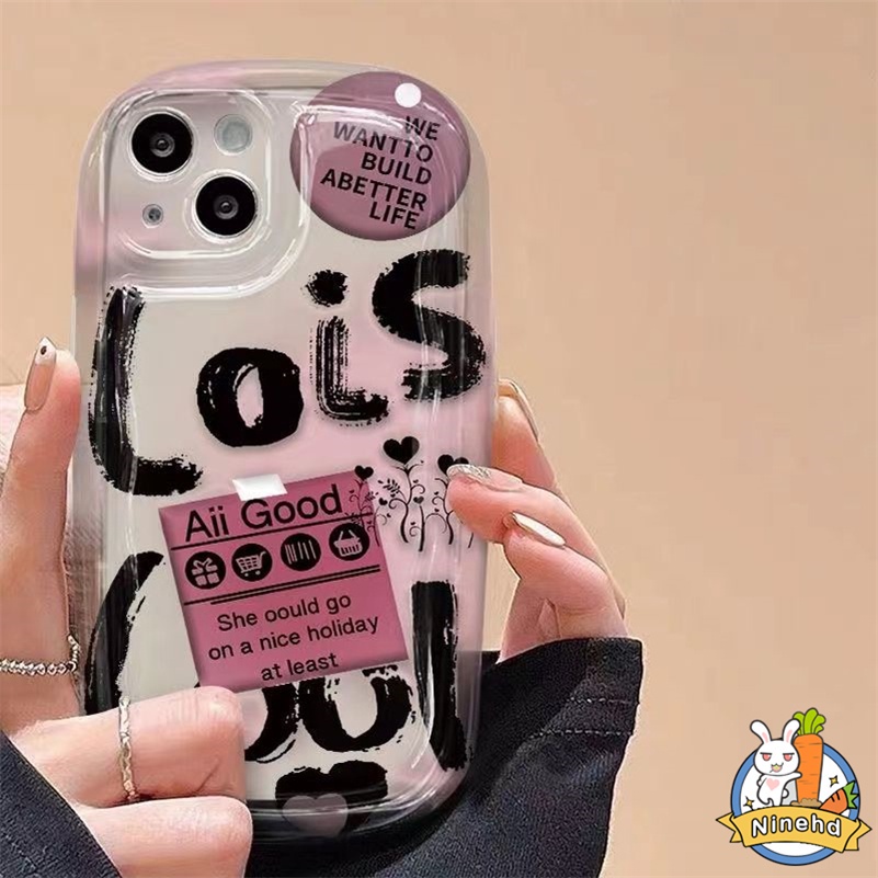 IPHONE Casing Kompatibel Untuk Iphone14 13 12 11 Pro Max X Xr Xs Max8 7 6 6s Plus SE 2020 Ins Graffiti Letter Label Phone Case Shockproof TPU Glossy Bantal Udara Soft Case Cover Pelindung