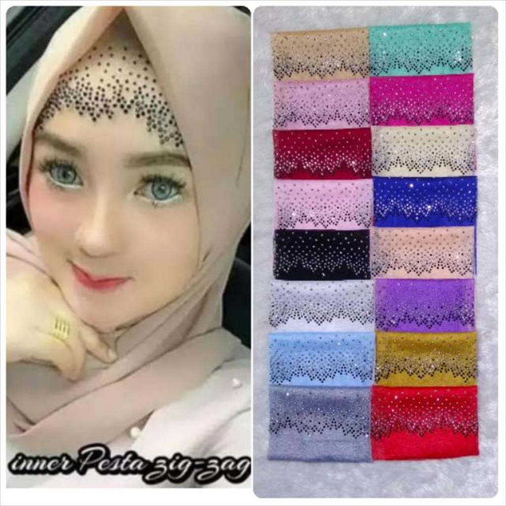 MJS 680. Inner Dalaman Hijab Pesta Diamond Zig-zag Ciput Acara Pesta Bahan Tile