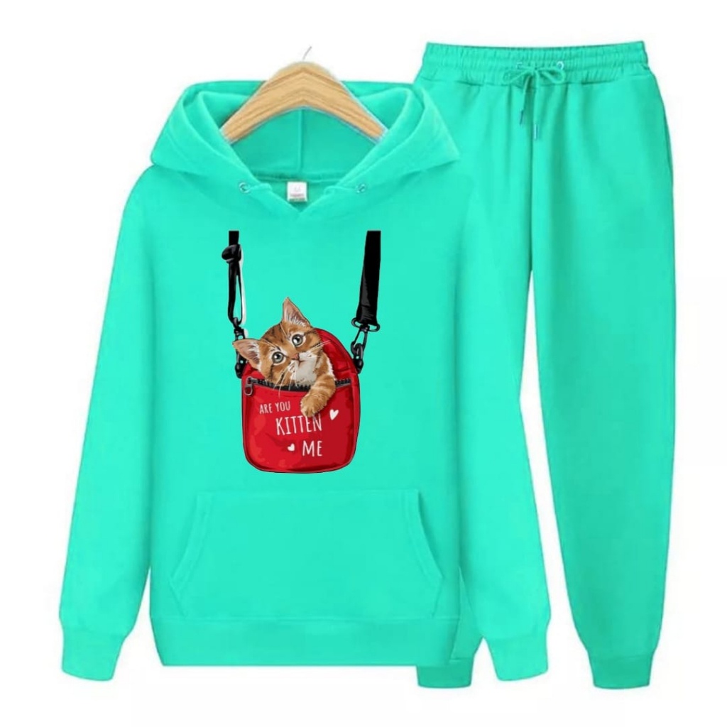 Hzl_outfit Setelan Sweater Hoodie Anak Cat Bag/ Hoodie Setelan Anak Anak S.M.XL BISA BAYAR DITEMPAT