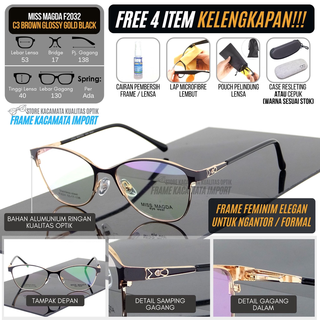 Frame Kacamata Wanita Lensa Minus Silinder Model Elegan Fashionabel