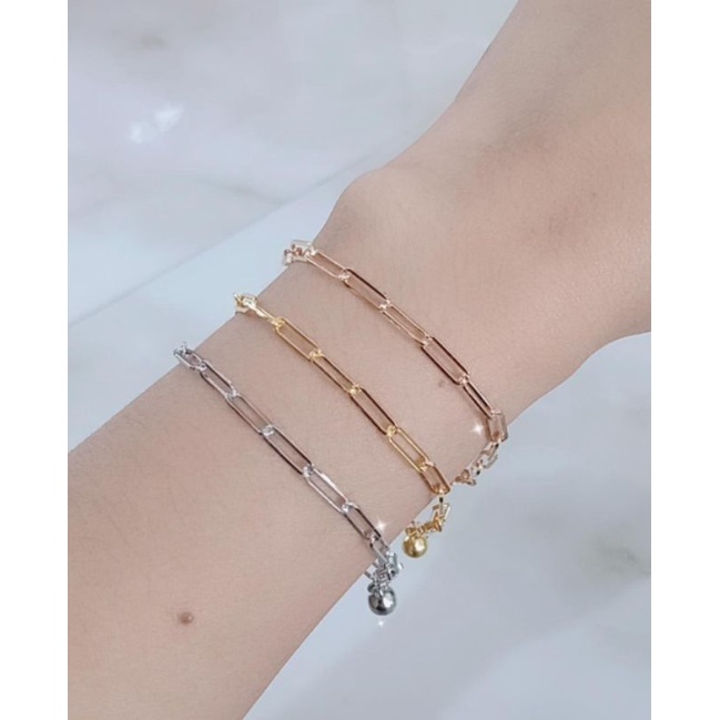 gelang rantai paperclip sedang + 1 bel / gelang perak asli silver 925 lapis emas/ gelang fashion wanita terbaru