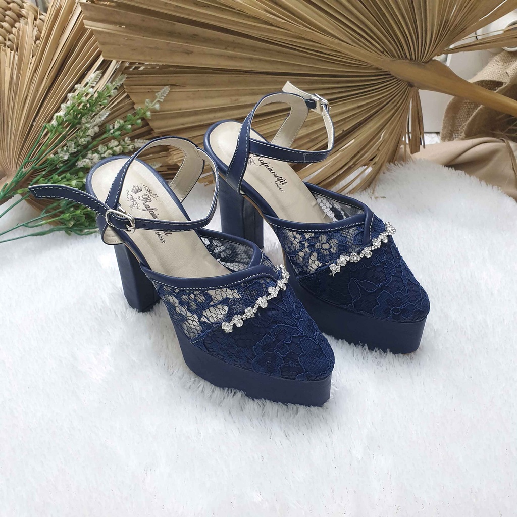 Sepatu wedding pesta cantik Cindy navy acessoris 12cm tahu