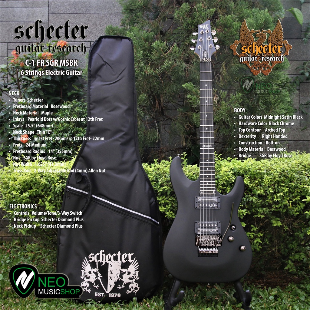 SCHECTER C1 FR SGR Midnight Satin Black 6 Strings Electric Guitar