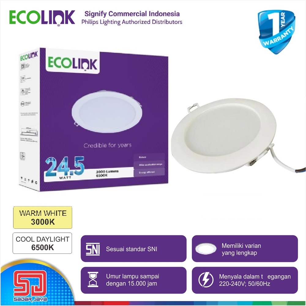 ECOLINK EDN200B Downlight LED 24.5W Lampu Plafon Tanam 24,5 Watt Plavon  Langit2 24,5Watt