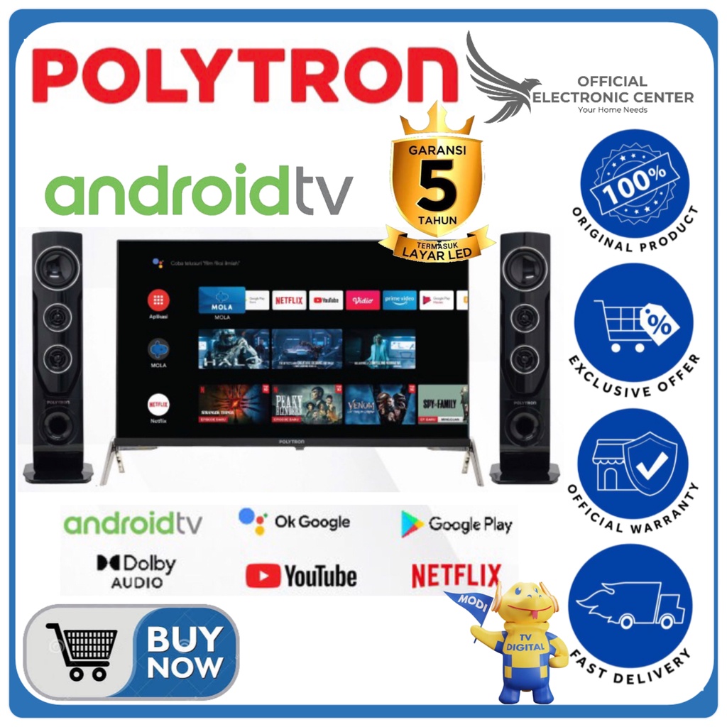 POLYTRON LED TV 32INCH PLD32TAG5959 32TAG ANDROID SMART TV HD TOWER SPEAKER