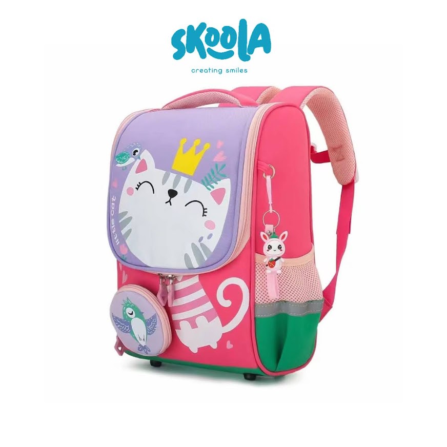 Skoola Tas Sekolah Anak Perempuan SD Ransel Kucing Cat Free Keychain &amp; Pouch - Kido