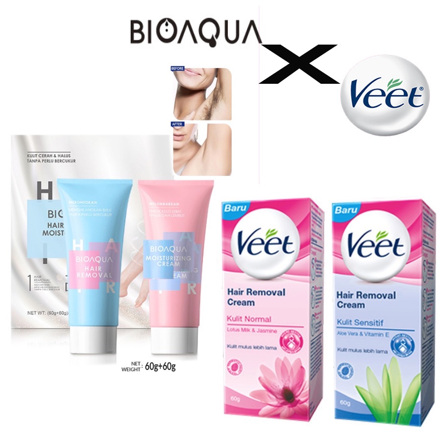 [BOGOF] Veet Penghilang Bulu 60 gr | BIOAQUA Hair Removal 60+60 Gr