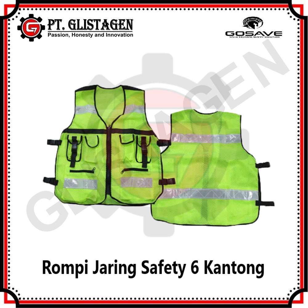 Rompi Jaring 6 Kantong Safety Vest Scotlite Scotlight Hijau dan Orange