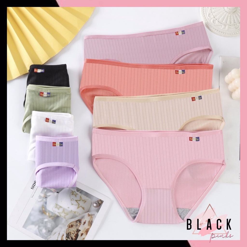 Blackpink Celana Dalam Wanita Bergaris Anti Nyeplak CD Wanita Adem Seamless Import 2053