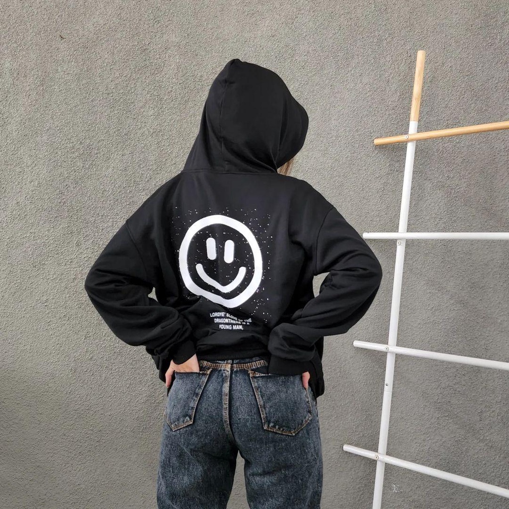 Hoodie Sweater SMILE BLACK bisa untuk jaket pria/wanita