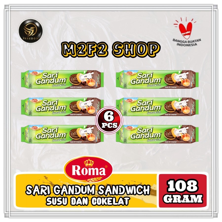 

Roma Biskuit Sari Gandum Sandwich Susu dan Cokelat - 108 gr (Kemasan Pack)