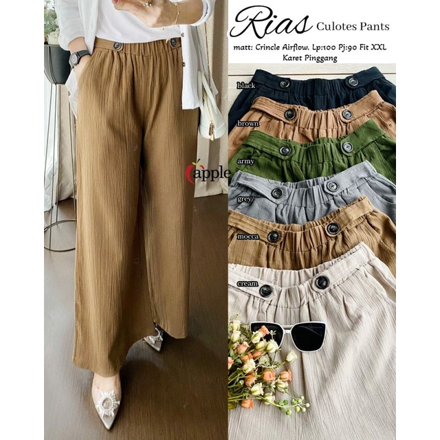 CELANA PANT KULOT BUSANA WANITA CRINKLE AIRFLOW RIAS ORI BY APPLE PREMIUM ORIGINAL SURAKARTA SOLO