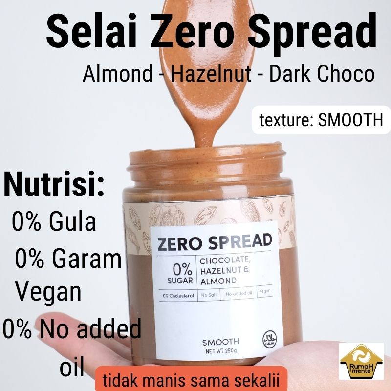 

ZEROSPREAD Almond Butter Hazelnut Dark Chocolate 250Gr varian SMOOTH Selai Kacang Almond Hazelnut Coklat Hitam