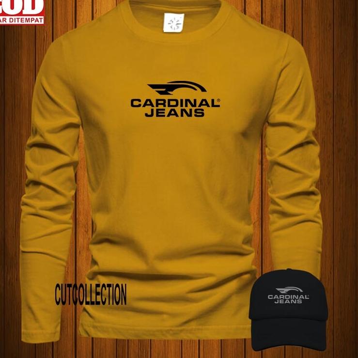 [KODE 1920] Bonuss Topi  Baju Kaos Pria Lengan Panjang / Tshirt Distro Logo Cardinal Jeans Hitam / B