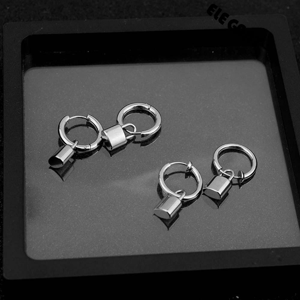 ELEGANT Trendy Stud Earring Simple Ear Clip Padlock Earrings Women Cool Style Men Korean Personality Hop Hip Stainless Steel