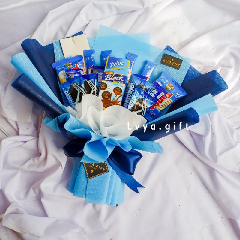 (SNACK 0010) Buket snack tema biru | Blue snack bouquet