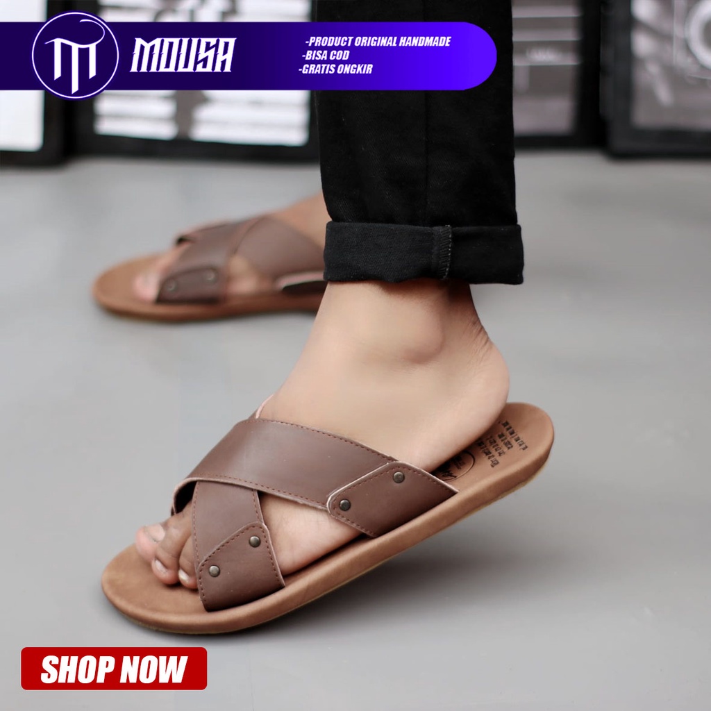 Sandal Slip On Pria Slide Kulit Asli Original Mousa Marsa