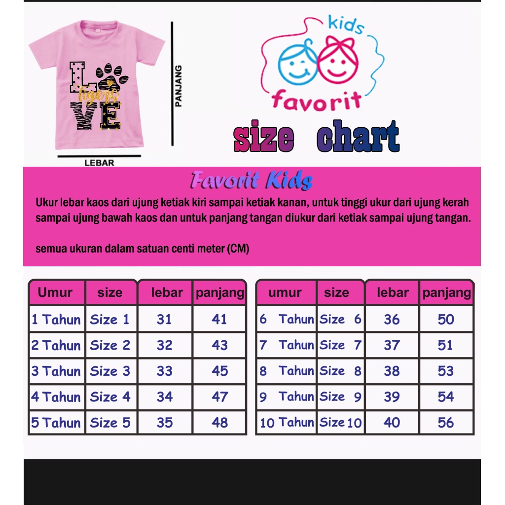 Kaos anak perempuan motif love pink Atasan anak perempuan 1 tahun - 10 tahun