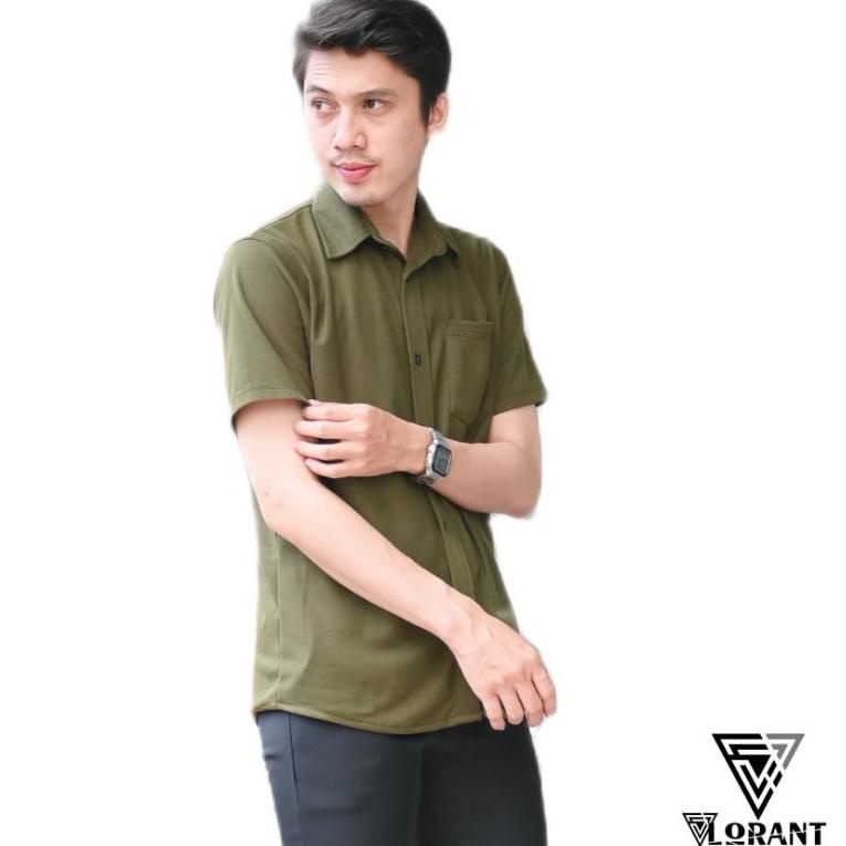 [SSU.20Ja23p] Kemeja Pique Pria Lengan Pendek Polos Casual Kameja Kerah Bulat Kasual Formal Acara  S