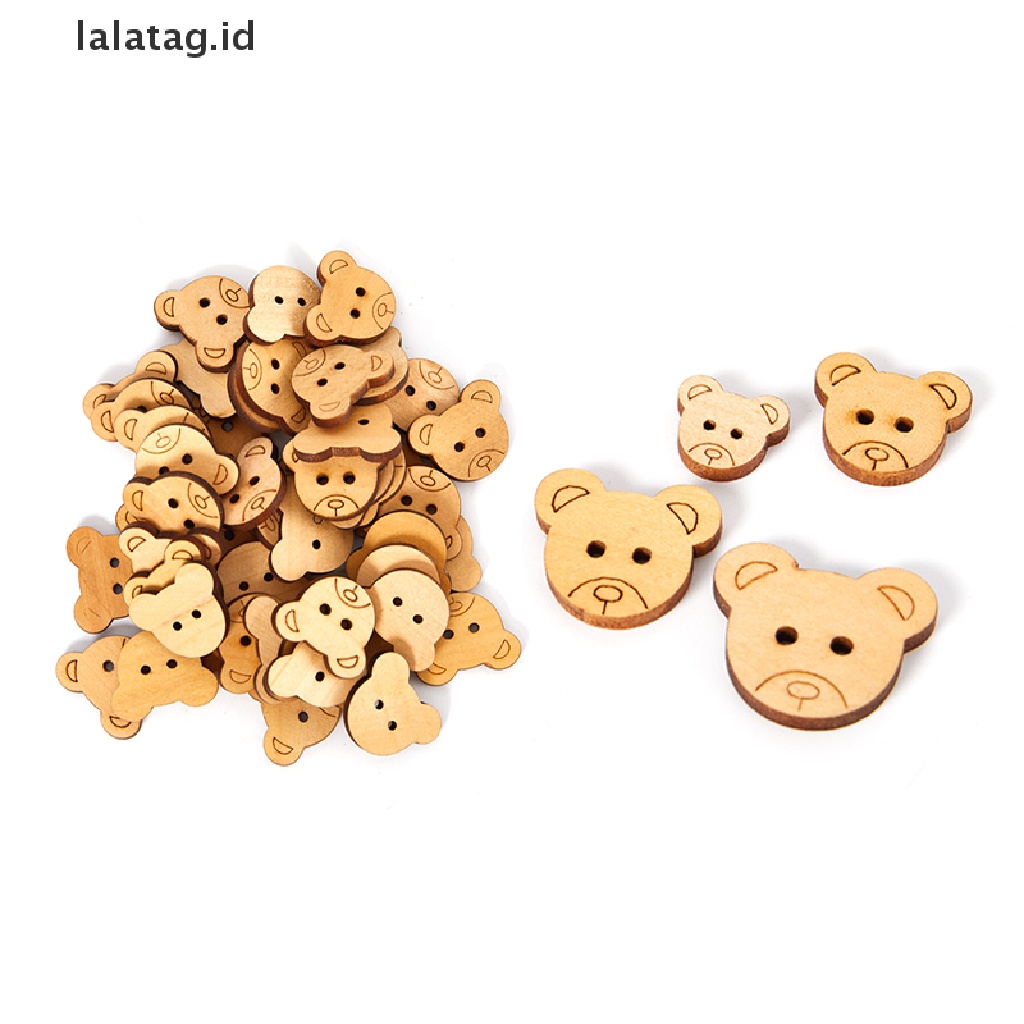 [lalatag] 50pcs Kancing Natural Teddy Bear Ch Kancing Jahit Kayu Buttons [ID]