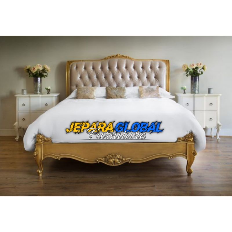 Dipan tempat tidur ukir mawar gold canvas ( dipan luxury ukir,dipan jok jati,dipan ukir murah )