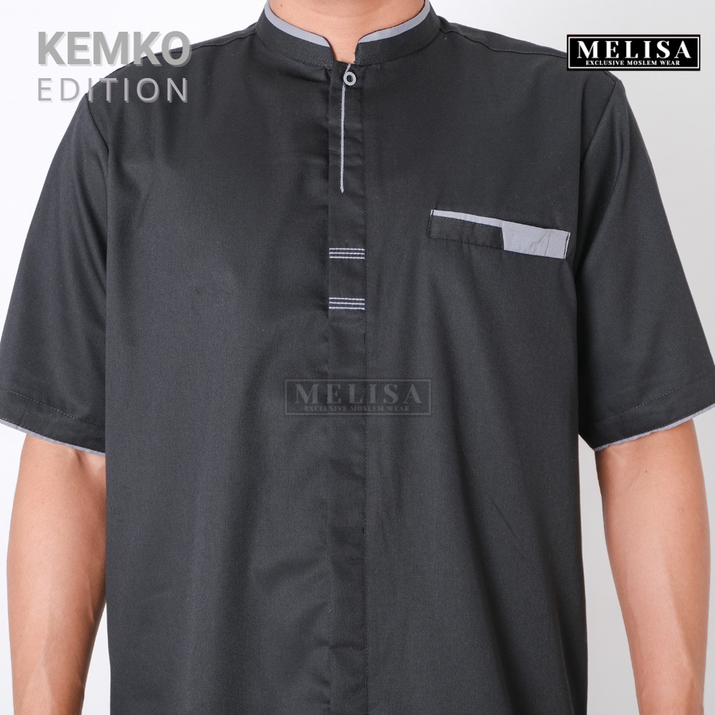 Baju Koko Pria Bahan Katun Toyobo Baju Muslim Laki Laki Model Kemko Polos Lengan Pendek Warna Hitam