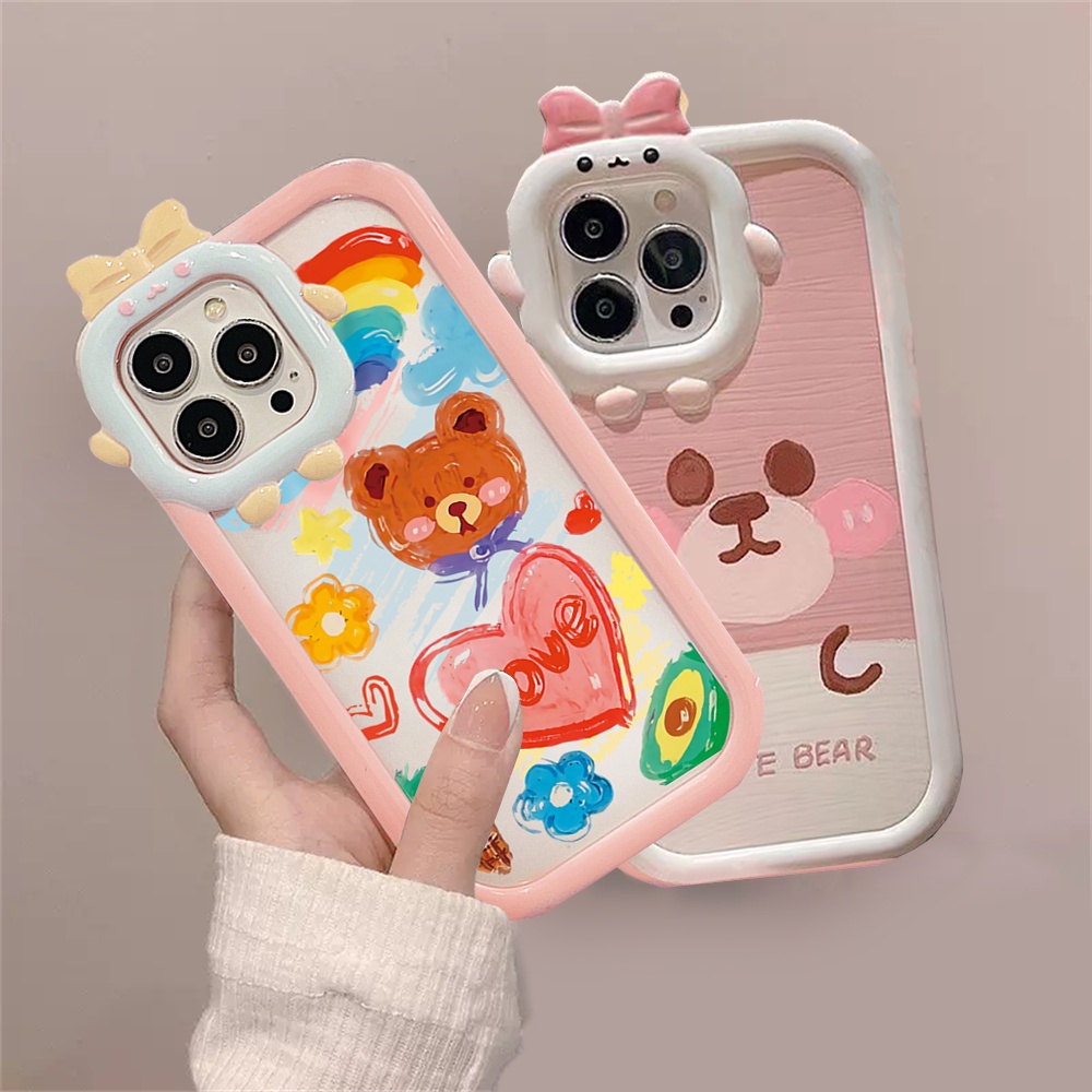 Redmi 10A 10 10C Note 11 Pro Note 11S 9C 9A 10 9T 9 Note10 5G 10s Note9 Note9S Note8 Poco X3 NFC M3 Pro 3D Lensa Monster Tahan Guncangan Rainbow Doodle Bears Soft Phone Case RIXUAN