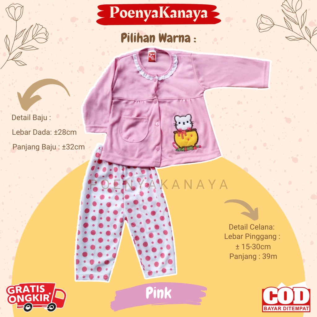 Setelan Baju Bayi Piyama Bayi Panjang Perempuan GUCI KUCING Angela Kids 6-18 bln SPY25