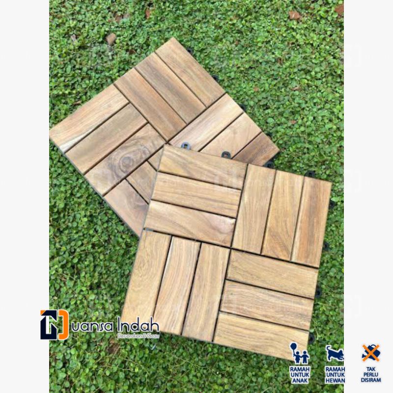 DECKING TILE KAYU JATI ASLI MOTIF ZIGZAG NON VERNIS