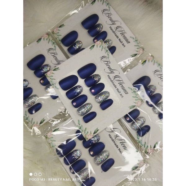 GROSIR 10 set kukupalsu  NAVY OVAL 10 PCS HIASAN GLITER CANTIK LENGKAP DGN LEM JELL. NAIL BY HAFIZA