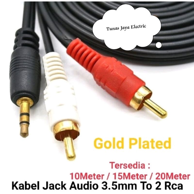 Kabel Jack Audio To 2 RCA Gold Plated 20 Meter