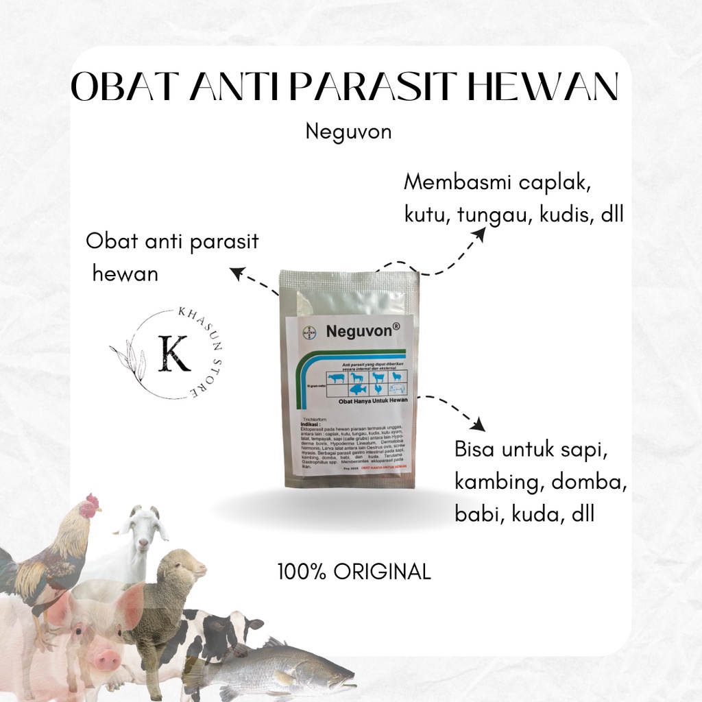 NEGUVON Obat Parasit/Kutu Pada Hewan (Sapi,Kambing,Kucing,Ayam,Ikan Dll) 10gr