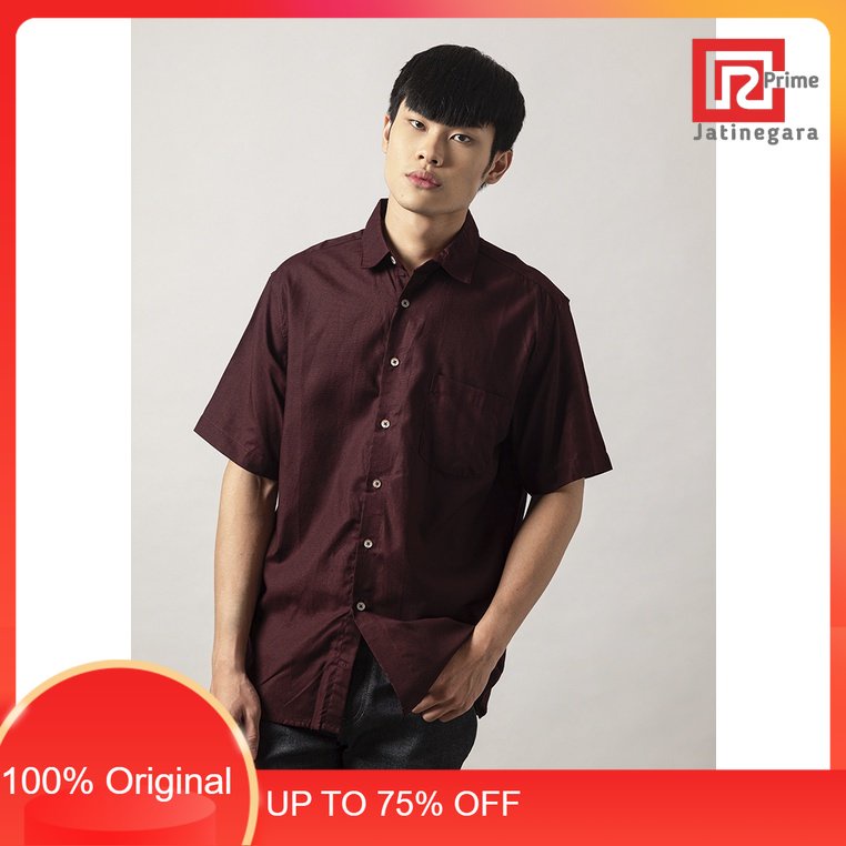 LARUSSO Kemeja Basic Oxford Rami Pendek - Burgundy L001RAMAYANA JAKTIM