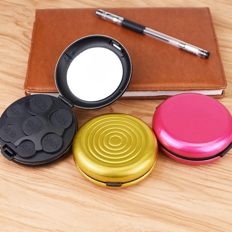 ღ Portable Koin Dolar Kotak Dispenser Abs Savings Box Koin Dompet Pemegang Kotak Penyimpanan dengan Kosmetik Cermin Dompet Paduan Aluminium plastik Organizer