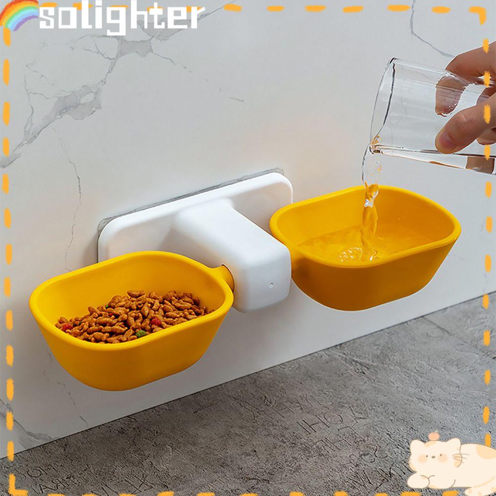 Solighter Double Pet Bowl No Punching Adjustable Makanan &amp; Air Dipasang Di Dinding