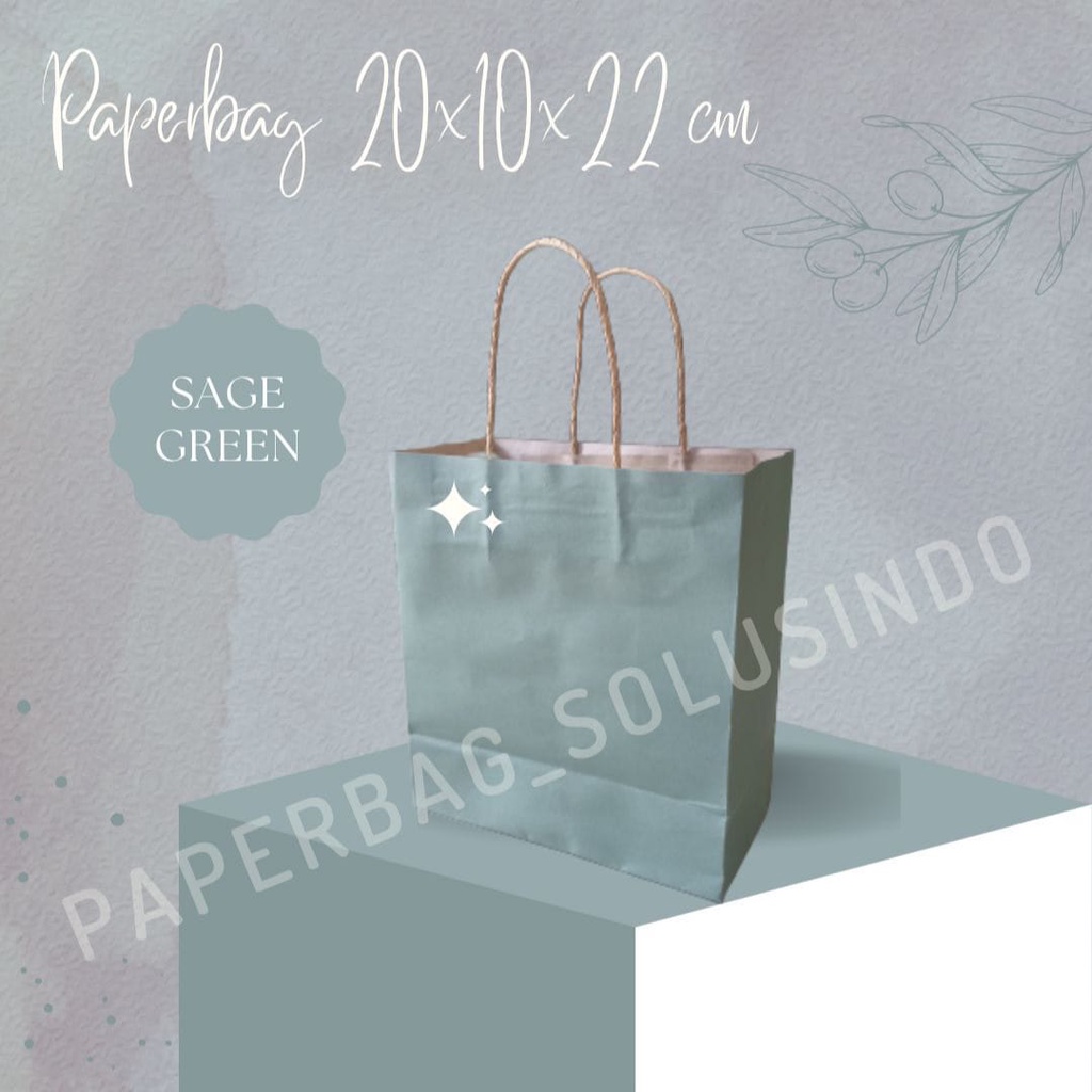 

[Min pemesanan 5] Paperbag / Kantong Kertas Warna Sage Green 20X10X22 cm / PAPERBAG (A) Sage Green 20X10X22