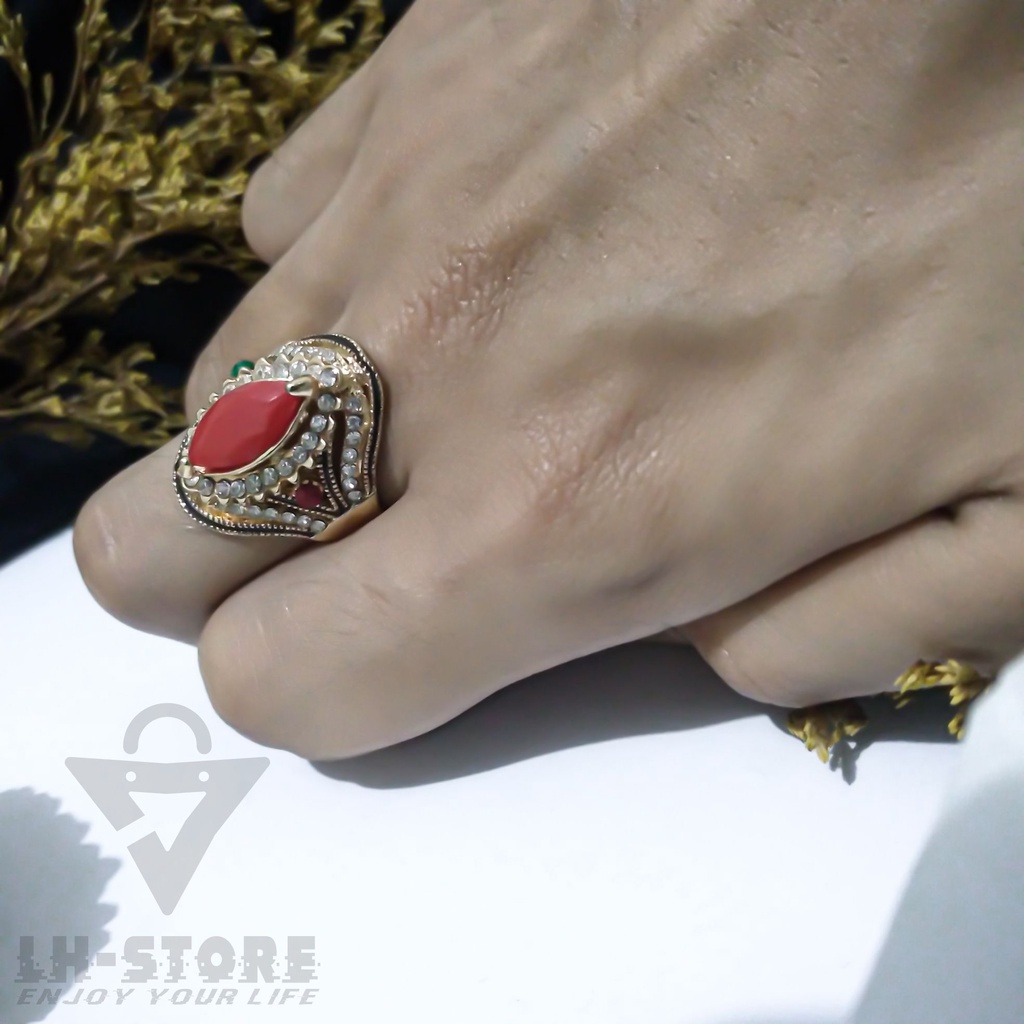 Cincin Sultan Pria Wanita Batu Permata Hijau Arabian Turkish Xuping Berlapis Emas Terbaru Anti Karat