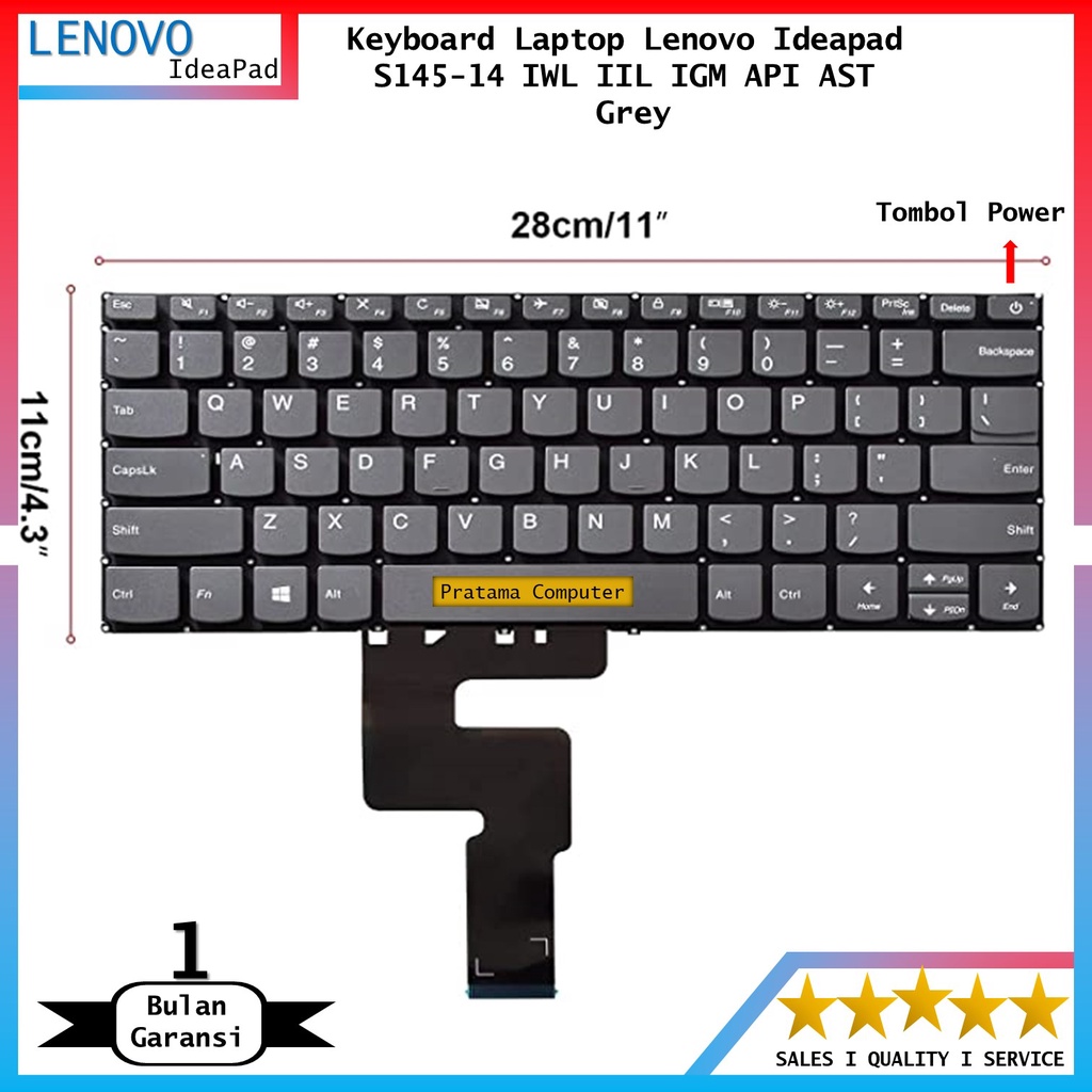 Keyboard Lenovo Ideapad S145-14AST 14IGM 14IIL 14IWL-GREY (Tombol Power)