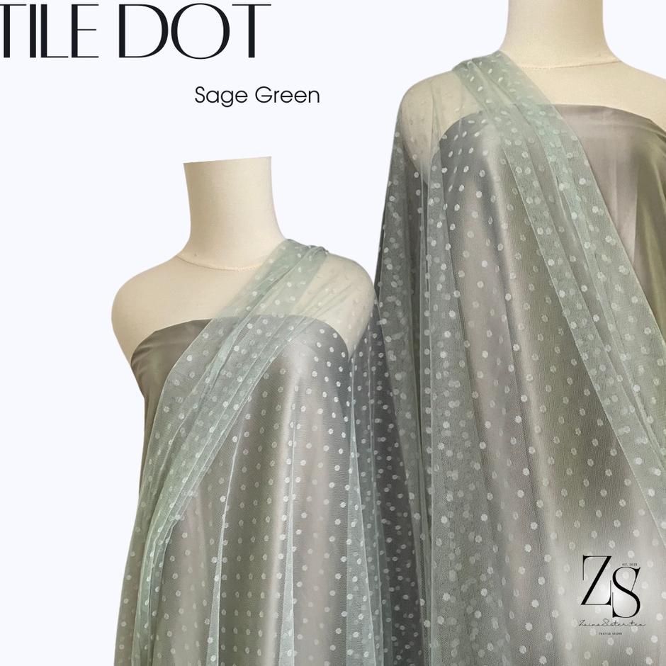 Jaminan Kualitas h6H1t Bahan Kain Soft Tile Tille Tule Tulle Dot Dotty Warna Hijau Sage Green