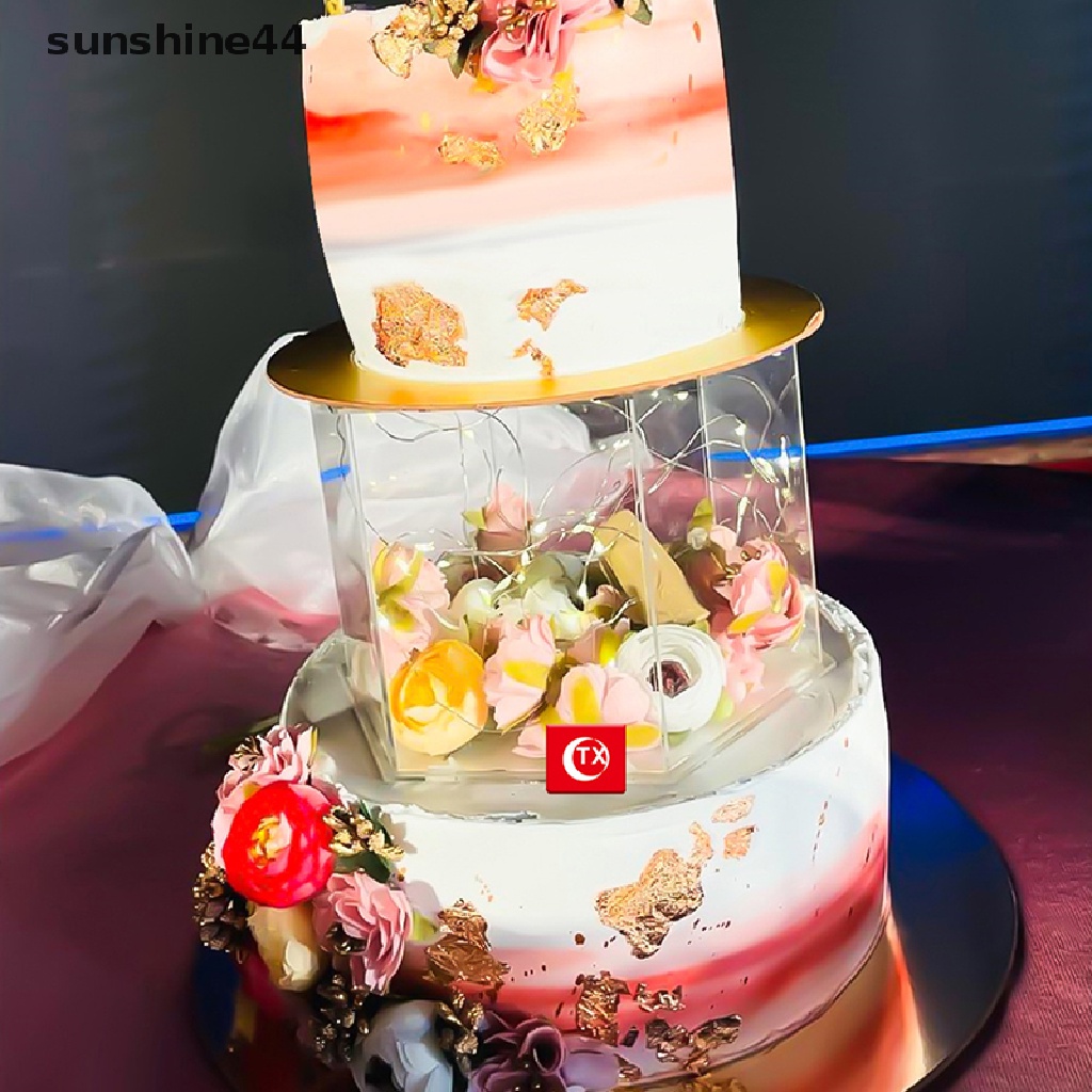 Sunshine Fillable Cake Display Hexagon Papan Akrilik Bening Alat Baking Dekorasi Kue.