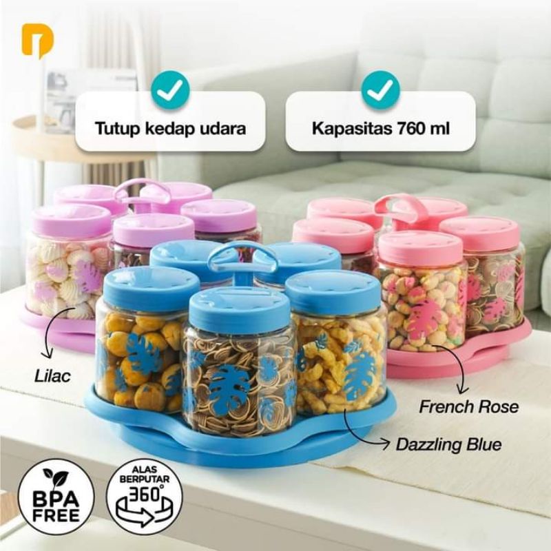 Technoplast Toples Lebaran Nobanana Spin Canister Set Toples Putar 760 ml Toples Plastik Anti Pecah 