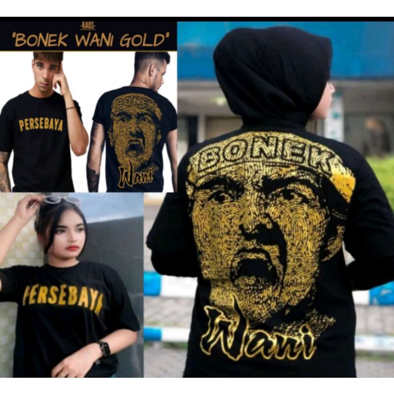 PERSEBAYA Kaos Bonek Wani Tshirt Baju Kaos Persebaya Bonek Wani Gold