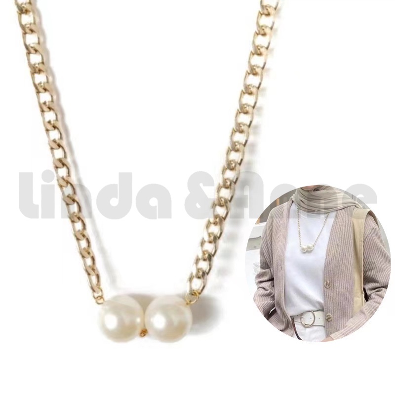 Kalung Panjang Korea Dua Mutiara Jumbo Kalung Hijab Pearl Korean
Necklace