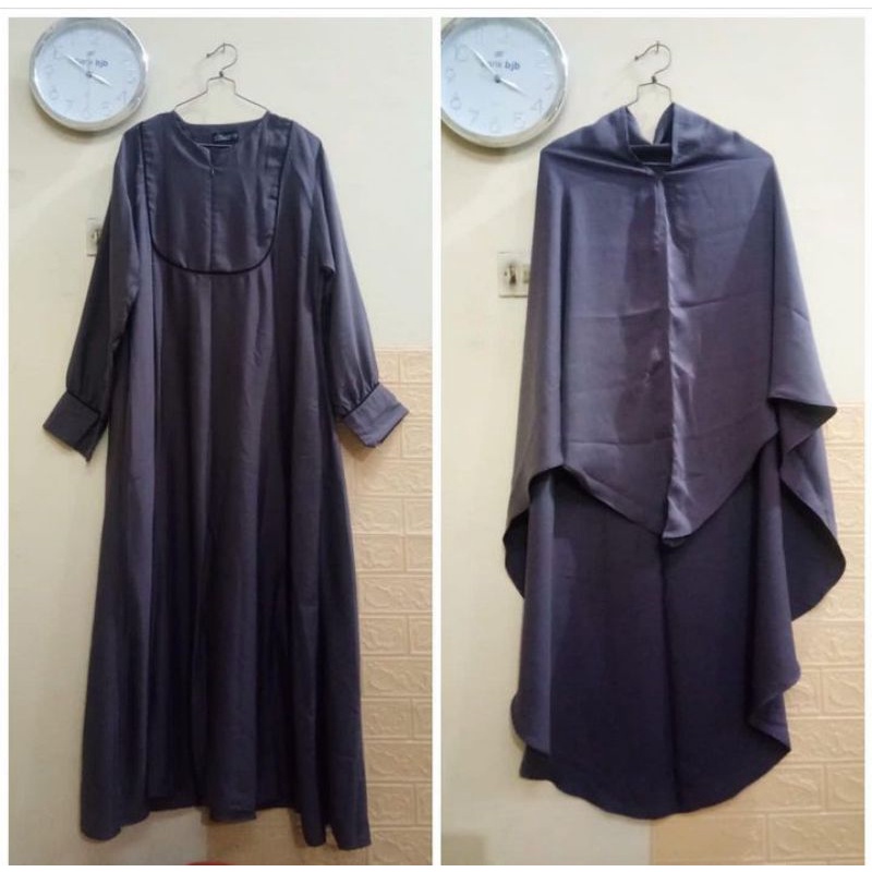 Set Gamis Khimar Cadar By Alhaura XXL Ashpurple