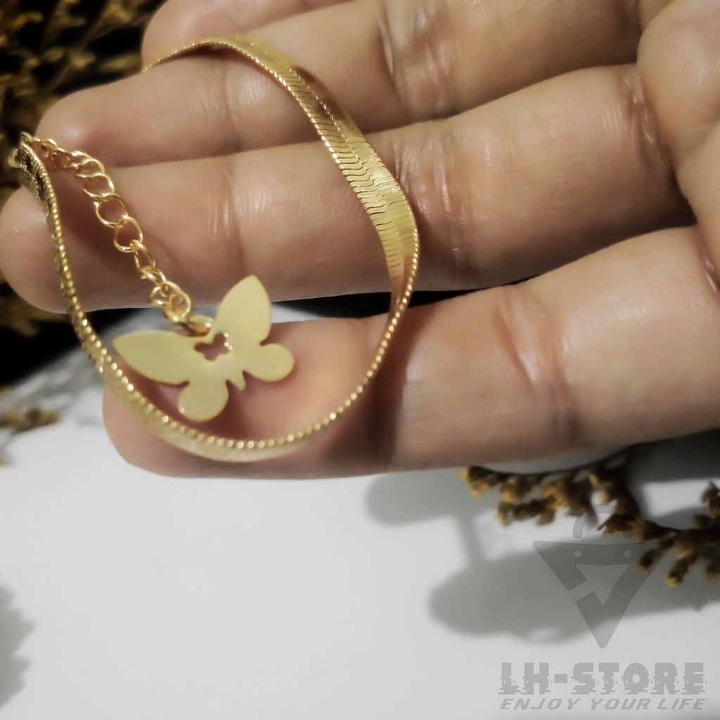 Gelang Tangan Aesthetic Gepeng Pipih Gold Berlapis Emas Terbaru Anti Karat