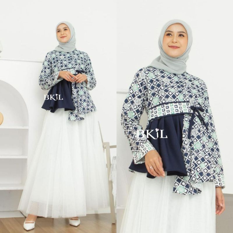 ATASAN BATIK COUPLE BLUS KEMEJA HEM LENGAN PENDEK MODERN MIX MOSCRAPE ELEGANT||ATASAN KERJA||M-L-XL-XXL